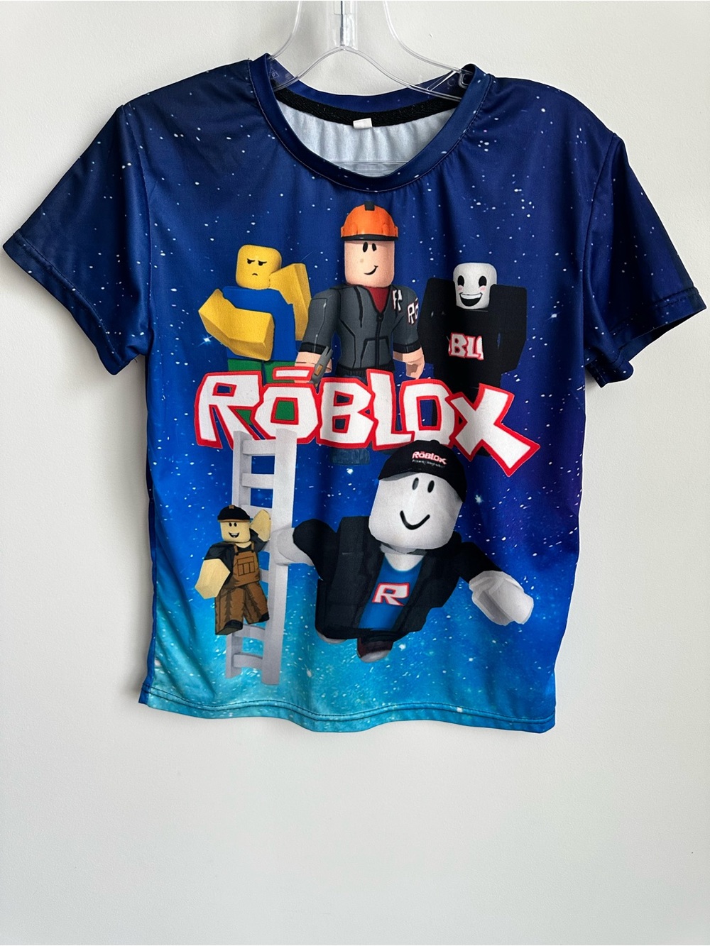 Roblox‎ Boys Graphic T-Shirt Size M Blue Galaxy Gamer Tee Short Sleeve Kids Top